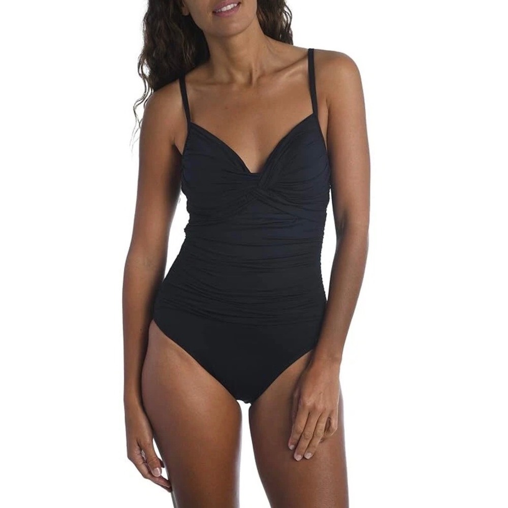 La Blanca Island Goddess Ruched 1 Piece Swimsuit Women Size 10 Beach Resortwear